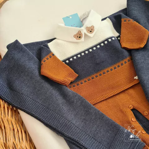 Kit Saída de Maternidade Urso Bryan com 3 Peças Macacão com Body e Manta Augusto Caramelo