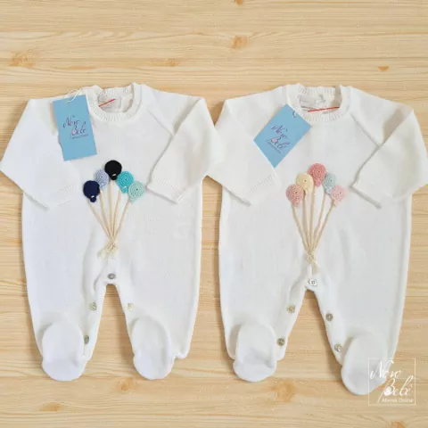 Kit 2 Macacões Casal de Gêmeos Tricot Balões Riley Branco