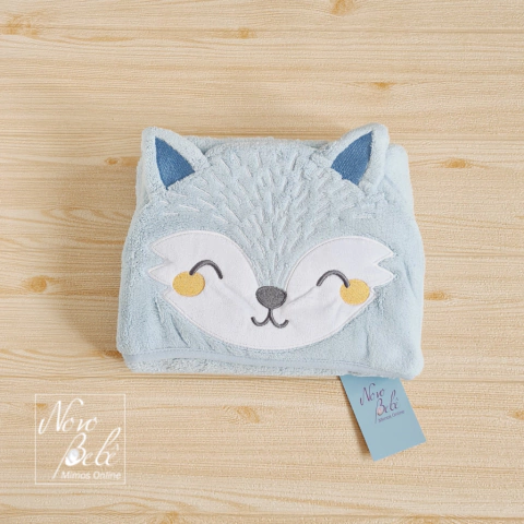 Toalha Banho Bebê Power Sec Capuz Raposa - Azul