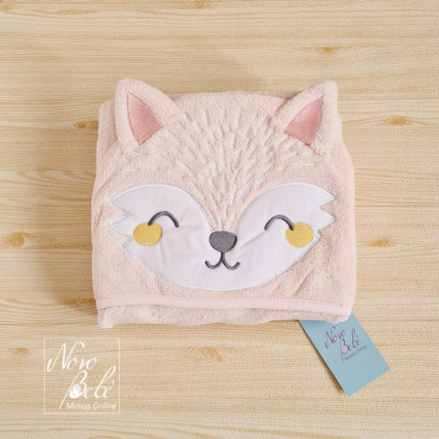 Toalha Banho Bebê Power Sec Capuz Raposa - Rosa