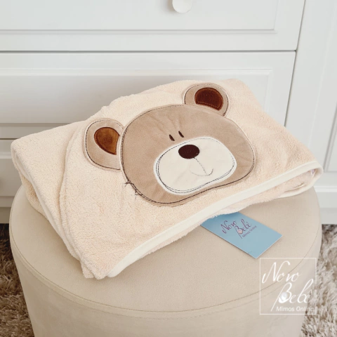 Toalha Banho Kids Power Sec Capuz Urso - Bege