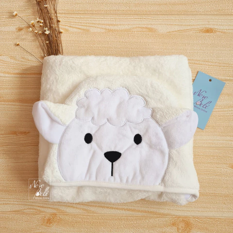 Toalha de Banho Bebê Power Sec Capuz Ovelha - Branco