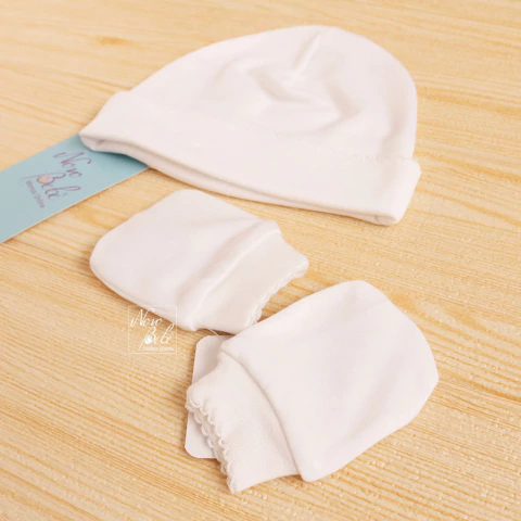 Kit Bebê Algodão Pima Touca e Luva Peru - Branco
