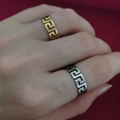 Anel chave grega em aço inoxidável prateado ou com banho dourado versace