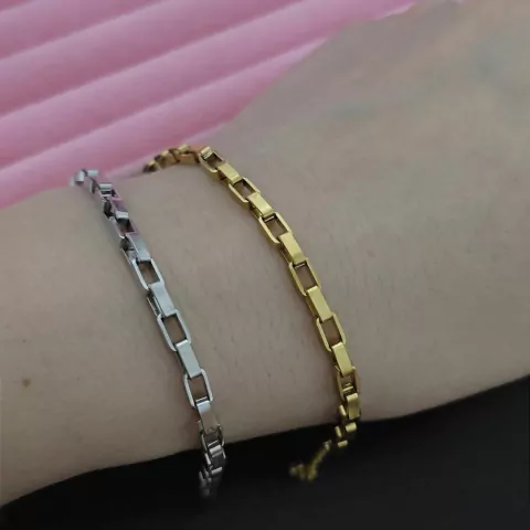 Pulseira elos quadrados grossos em aço inoxidável prata ou com banho dourado