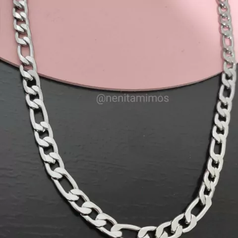 Corrente fígaro grossa 3x1 masculina detalhada em aço inoxidável 60cm cordão