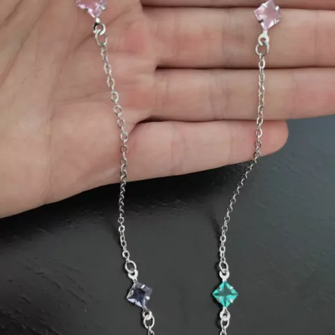 Colar longo em aço inoxidável e pedras de zircônias corrente longa 60cm