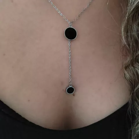 Colar circulos preto em aço inoxidável prateado ou com banho dourado estilo gravatinha