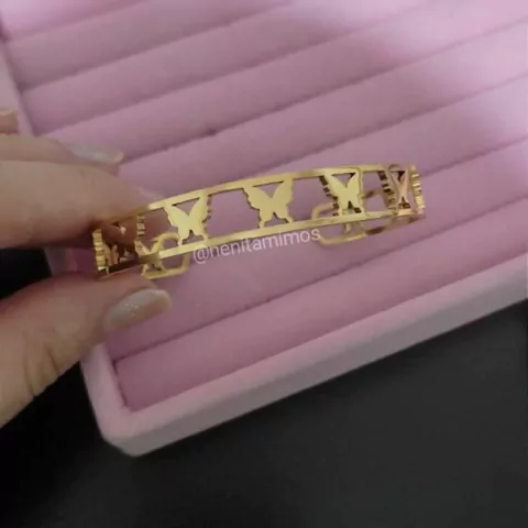 Bracelete borboletas em aço inoxidável com banho dourado