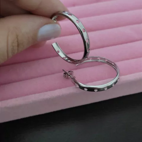 Brinco argola grossa círculos vazados pequena em aço inoxidável prateado 3cm