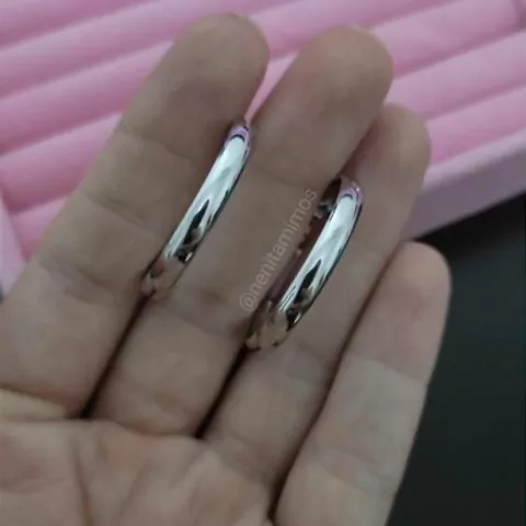 Brinco argola grossa pequena em aço inoxidável prateado 3cm