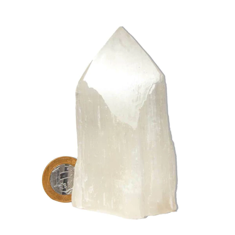 Ponta Selenita Branca Natural Bruta 11cm 80g Classe A