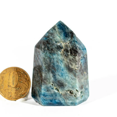 Ponta Apatita Azul Pedra Natural Sextavado 45mm Classe B