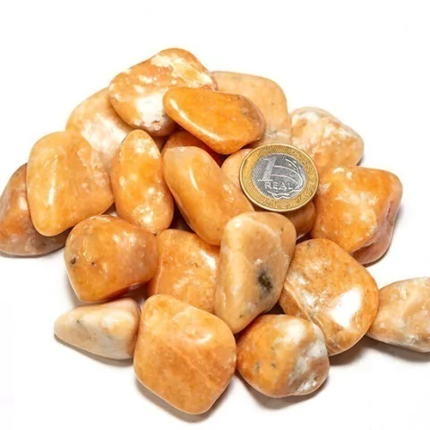 Colecione 01 Calcita Laranja Rolado M 20 a 35mm Classe B - Pedra da Alegria e Luz
