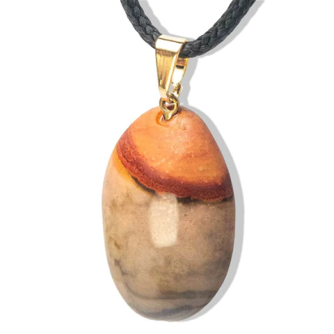 Colar Cabochão Jaspe Policromo Castoação Pino Dourado