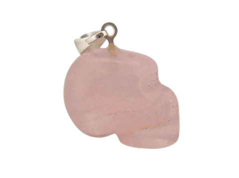 Colar Crânio Pedra Quartzo Rosa Natural Montagem Prateado