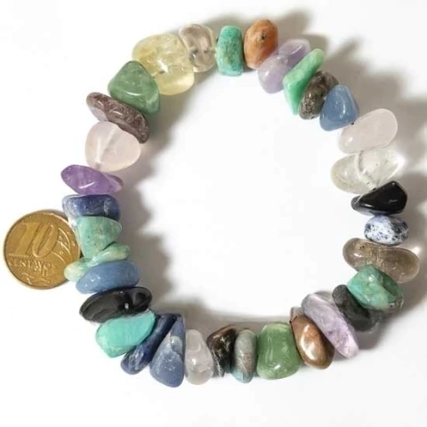 Pulseira Pedras Mistas Rolada Pedra Natural Silicone