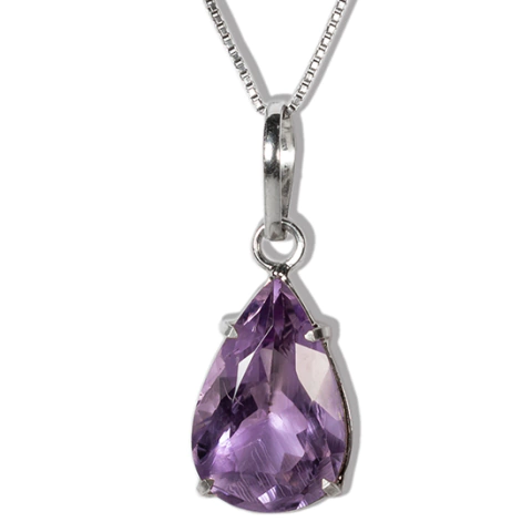 Colar Gema Gota Ametista Facetado 16mm Garra Prata 950