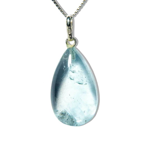 Colar Gota Pedra Topázio Azul Pino Prata 950