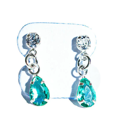 Brinco Gota Facetado Zircônia Água-Marinha Garra Prata 925