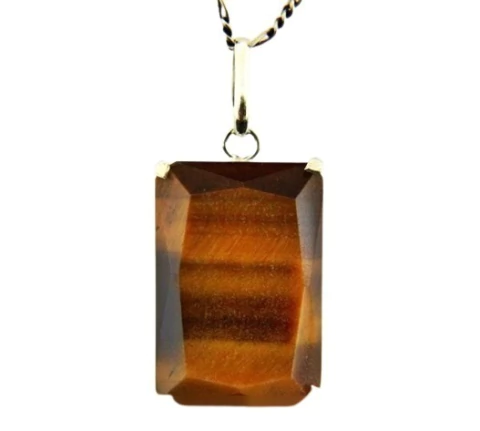 Colar Facetado Pedra Olho de Tigre Extra Prata 950 Garra