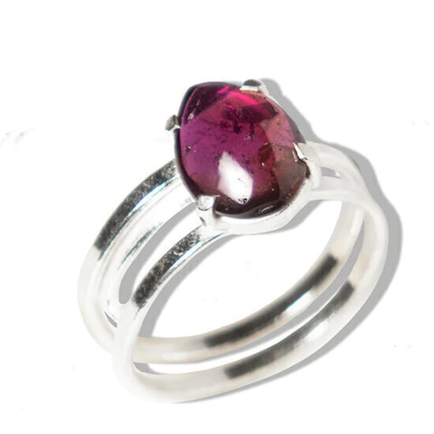 Anel Gota Rodolita Pedra Natural Prata 950 Aro Ajustável