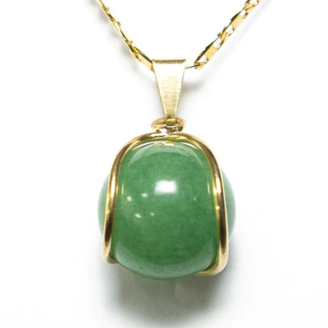 Colar Bolinha Quartzo Verde Envolto Pedra Montagem Dourada