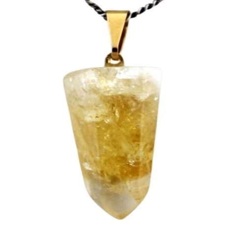 Colar Pontinha Pedra Citrino Bombardeado Montagem Dourado