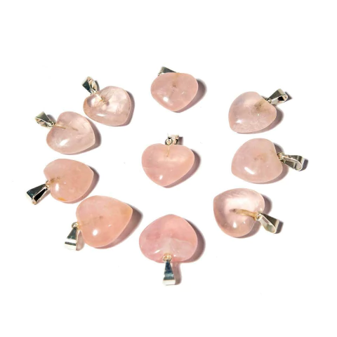 10 Pingente Mini Coração Quartzo Rosa Pedra Natural Prateado