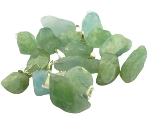 05 Pingente Pedrinha Água Marinha Montagem Pino Prateado Atacado