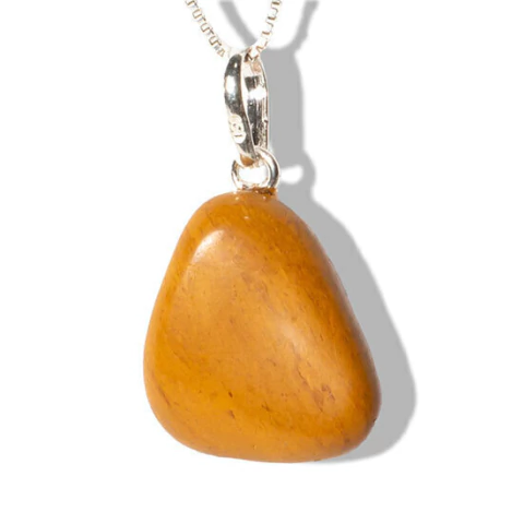 Colar Pedrinha Natural Jaspe Amarelo Rolado Pino Prata 950