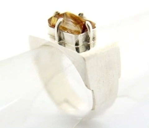 Anel Masculino Rutilo Pedra Natural Prata 950 Aro Ajustavel