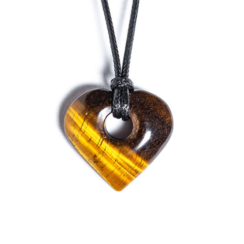 Colar Coração Pedra Pi Olho de Tigre Cordão Ajustável