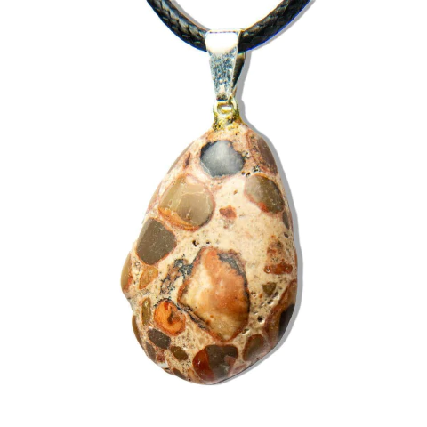 Colar Gota Jaspe Leopardo Montagem Pino Prateado