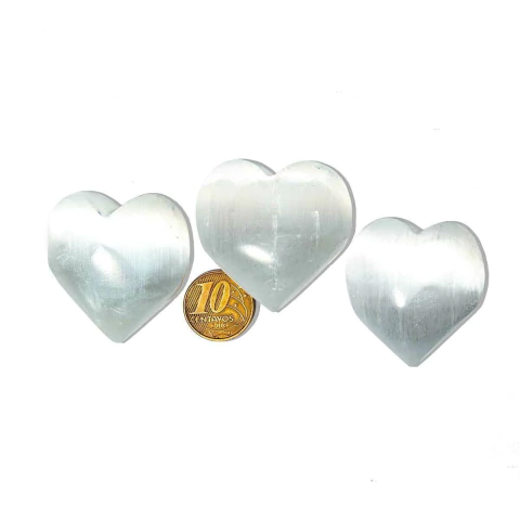 03 Coração Selenita Pedra Natural Polido 4 a 4,5 cm Tipo A