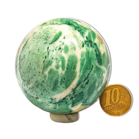 01 Esfera Jade Verde Lapidado 200 a 250g Aprox 5cm Tipo B