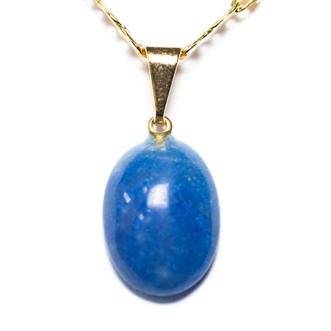 03 Mini Pingente Cabochão Oval Quartzo Azul 20mm Natural Pino Dourado ATACADO