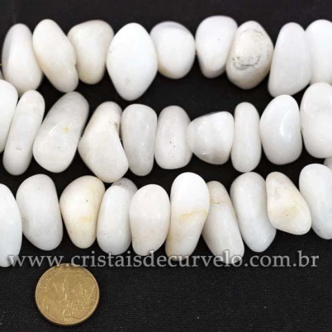 Fio Pedra Rolada Quartzo Leitoso Furado 50 cm Para Fazer Pulseira