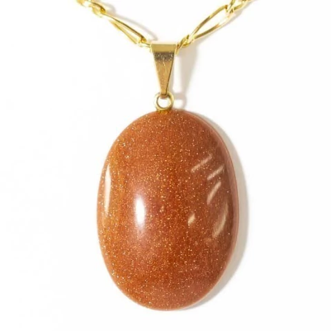 Colar Cabochao Pedra do Sol Pedra Montagem Pino Dourado