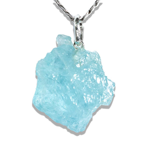 Colar Aguas Marinha Pedra Bruto Natural 15mm Prata 950