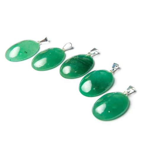 05 Pingente Cabochão QUARTZO VERDE Pedra Natural Pino Banhado Prata ATACADO