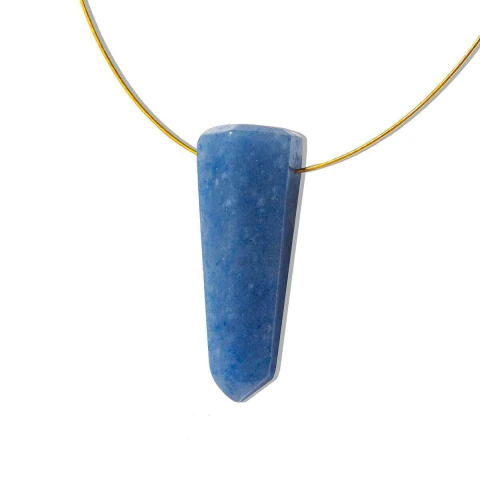 Ponta de Quartzo Azul Lapidado Furado Para Pingente de Colar Furo Vazado Lateral