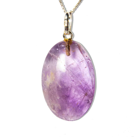 Colar Cabochão Ametista Castoação Pino Prata 950