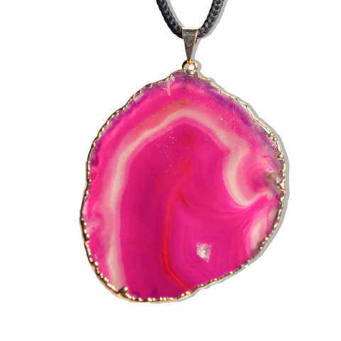 Colar Chapa de Agata Rosa Claro Envolto Dourado