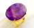 03 Anel Ametista Cabochão Oval Pedra Natural Dourado Ajustavel - Distribuidora CristaisdeCurvelo