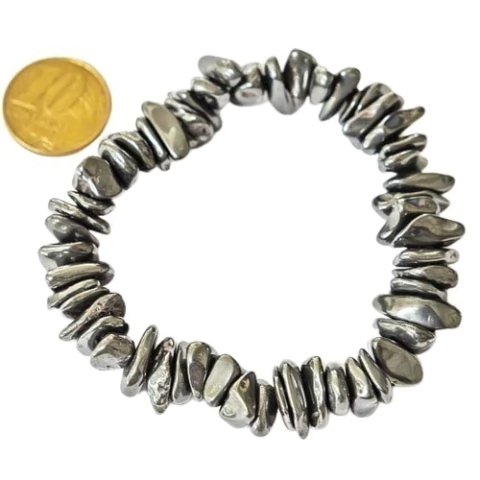 Pulseira Hematita Natural Pedra Rolada com Fibra Silicone