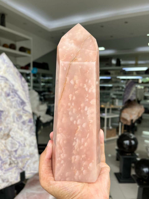 Ponta Quartzo Goiaba Natural Lapidação Gerador 23cm 136074