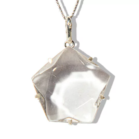 Colar Pentagrama Pedra Cristal Montagem na Garra Prata 950