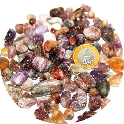 500g Super Seven Rolado + Auralite 23 + Cacoxenita M 20 a 35mm