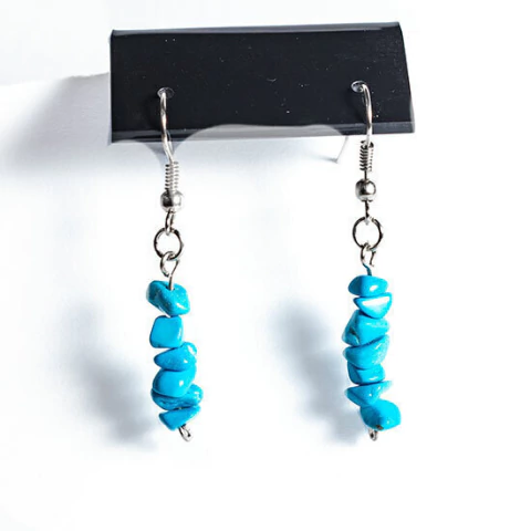 Brinco Cascalho Turquesa Pedra Natural Anzol Prateado